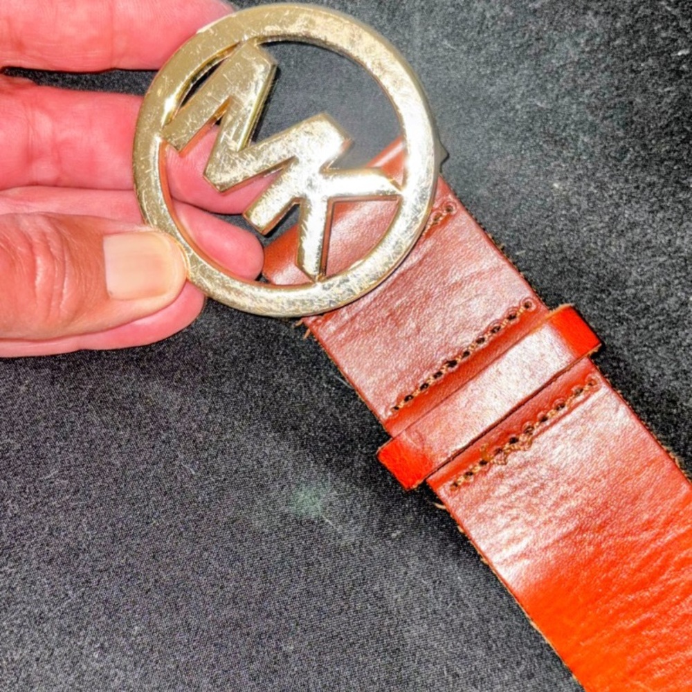 MICHAEL Michael Kors Bubble Logo Brown Pre -Loved Leather Belt - Picture 7 of 15